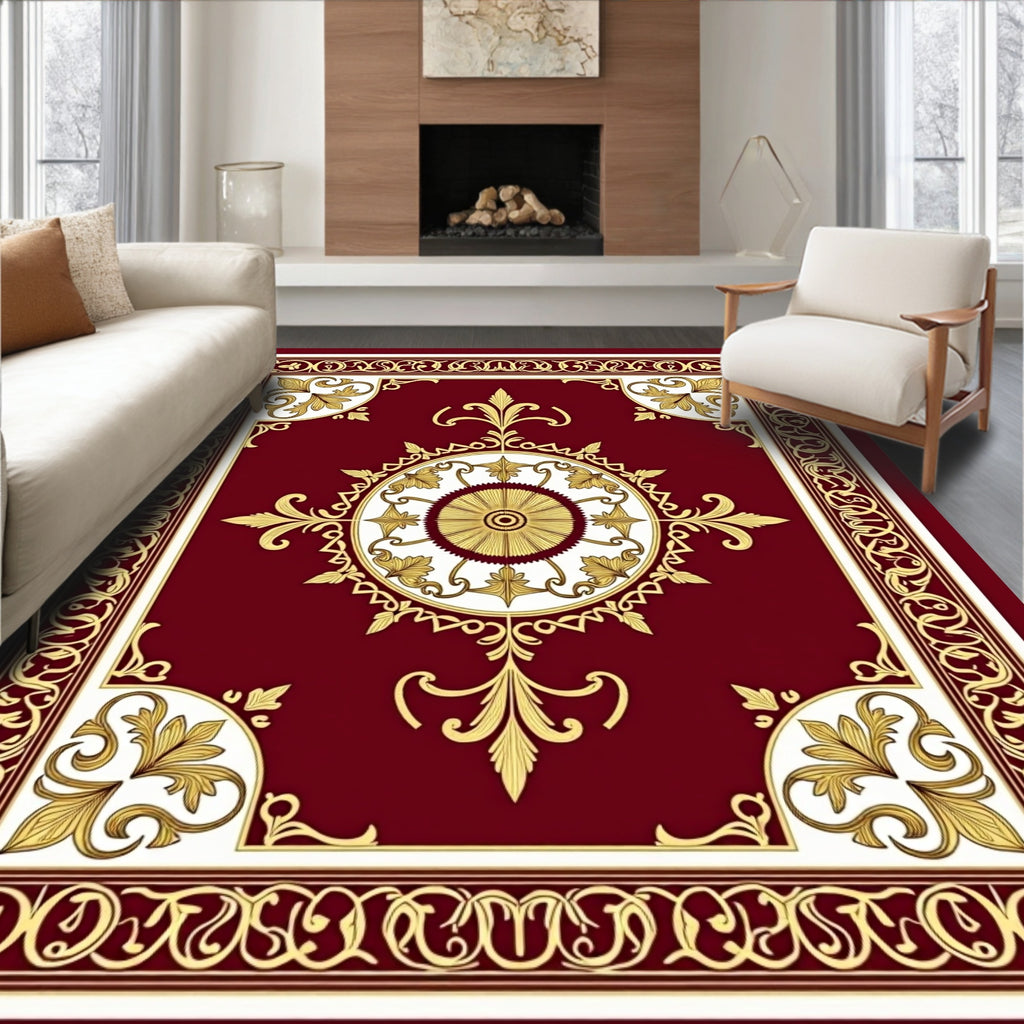 Crimson Gold Medallion Border Rug