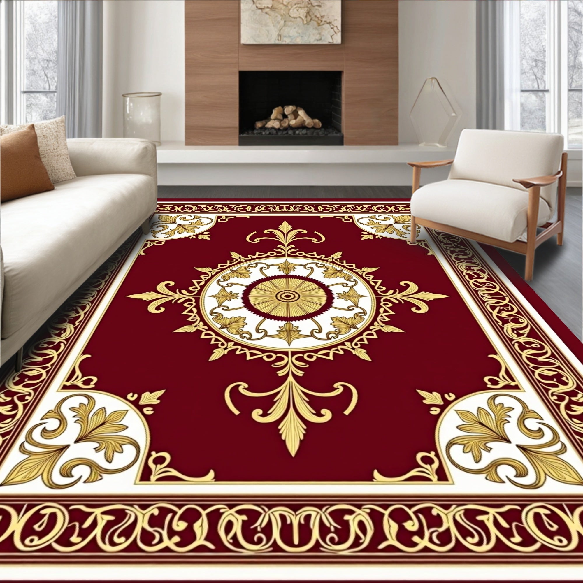 Crimson Gold Medallion Border Rug
