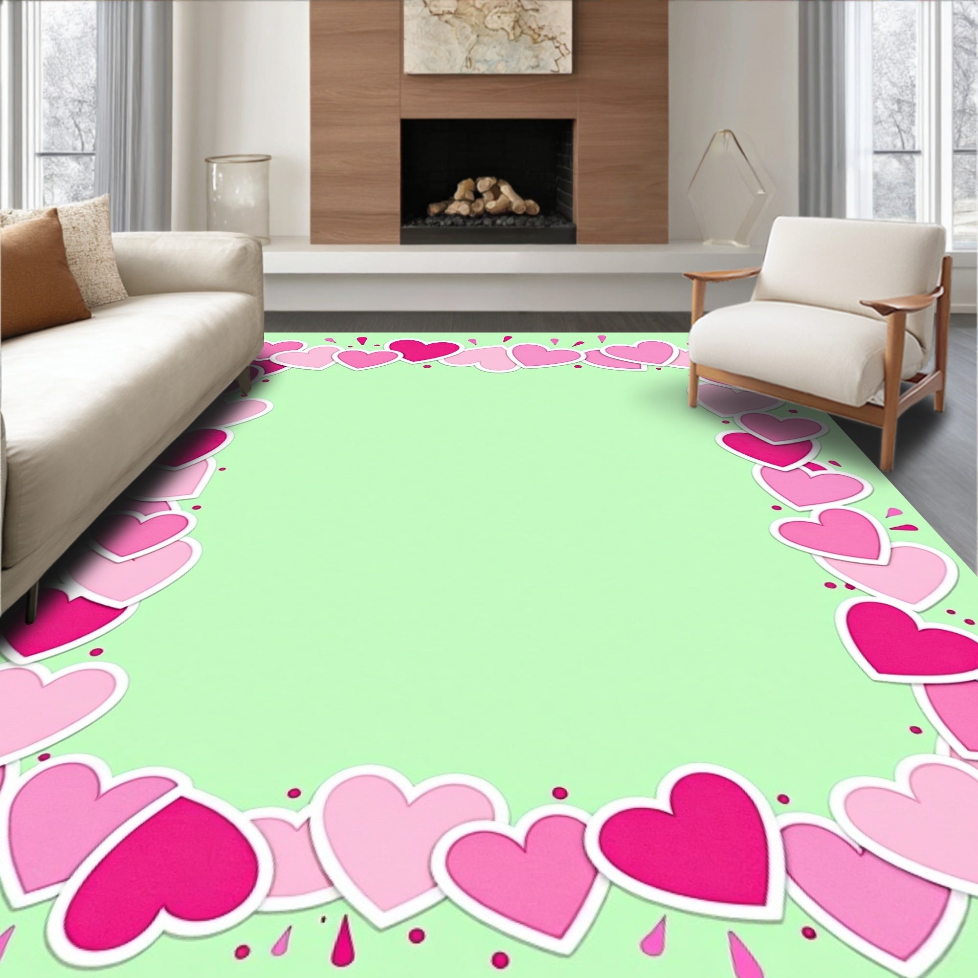 Pink Hearts Border With Splashes Rug