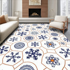 Navy Snowflake Medallion White Holiday Rug