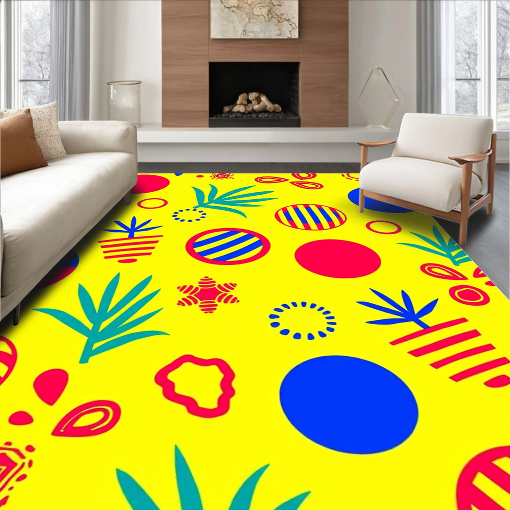 Vibrant Yellow Bold Abstract Circles Rug