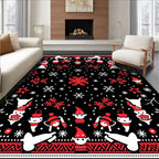 Red White Black Whimsical Elves Snowflakes Rug