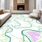 Soft Green Swirls Abstract Lilac Shapes Rug