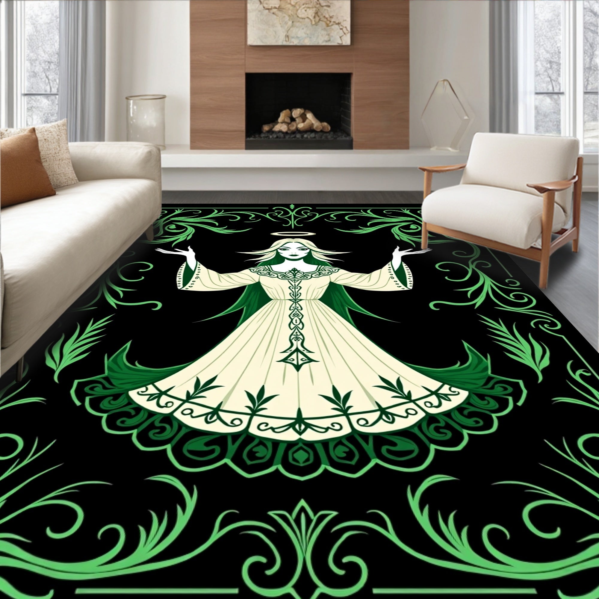 Ethereal Green Angelic Figure Rug
