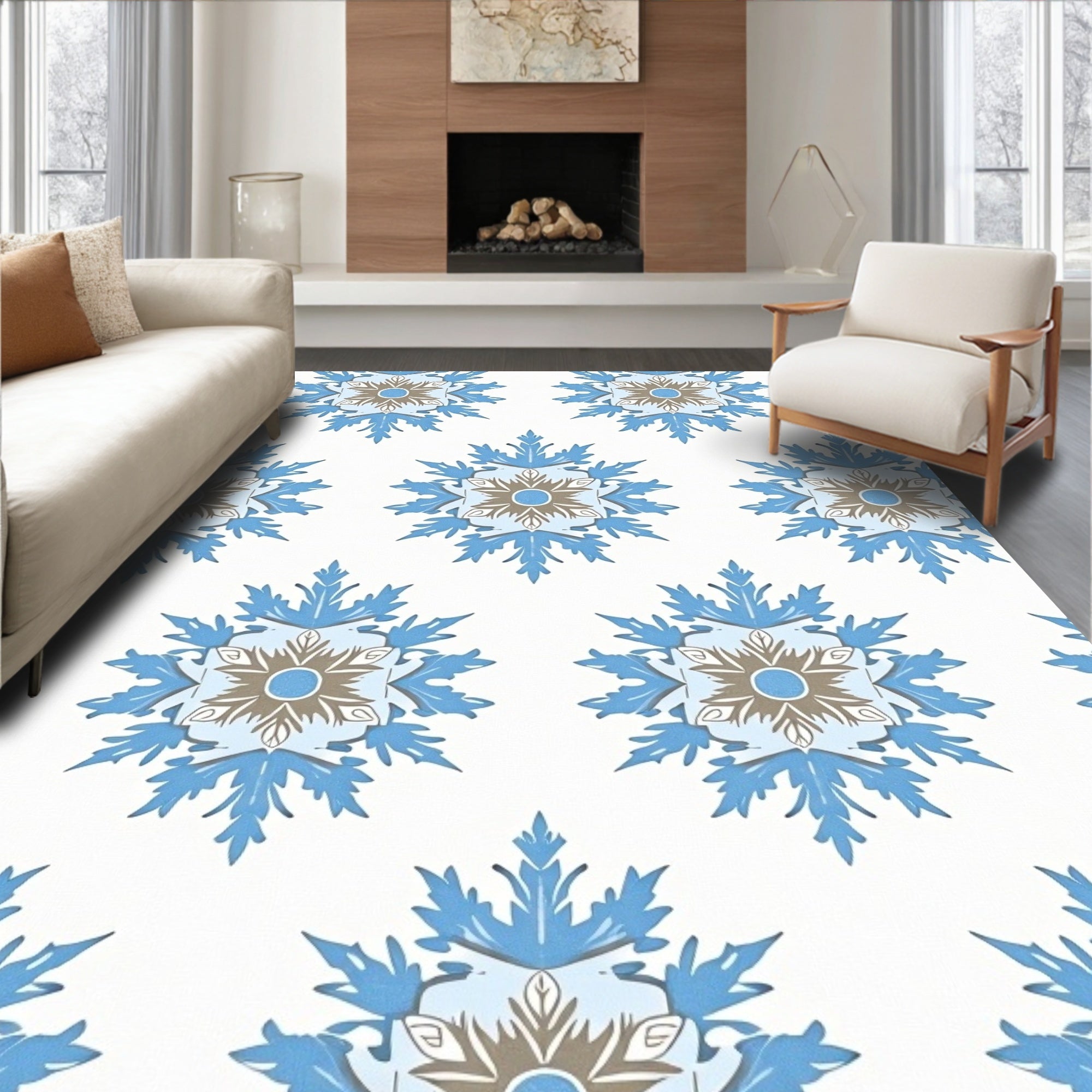 Aqua Gray Floral Medallion Rug