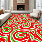 Whimsical Red Green Swirl Abstract Rug