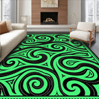 Abstract Black Swirls Green Rug