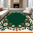 Emerald Green Floral Vines Border Rug