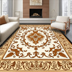 Earthy Brown Feline Medallion Floral Rug