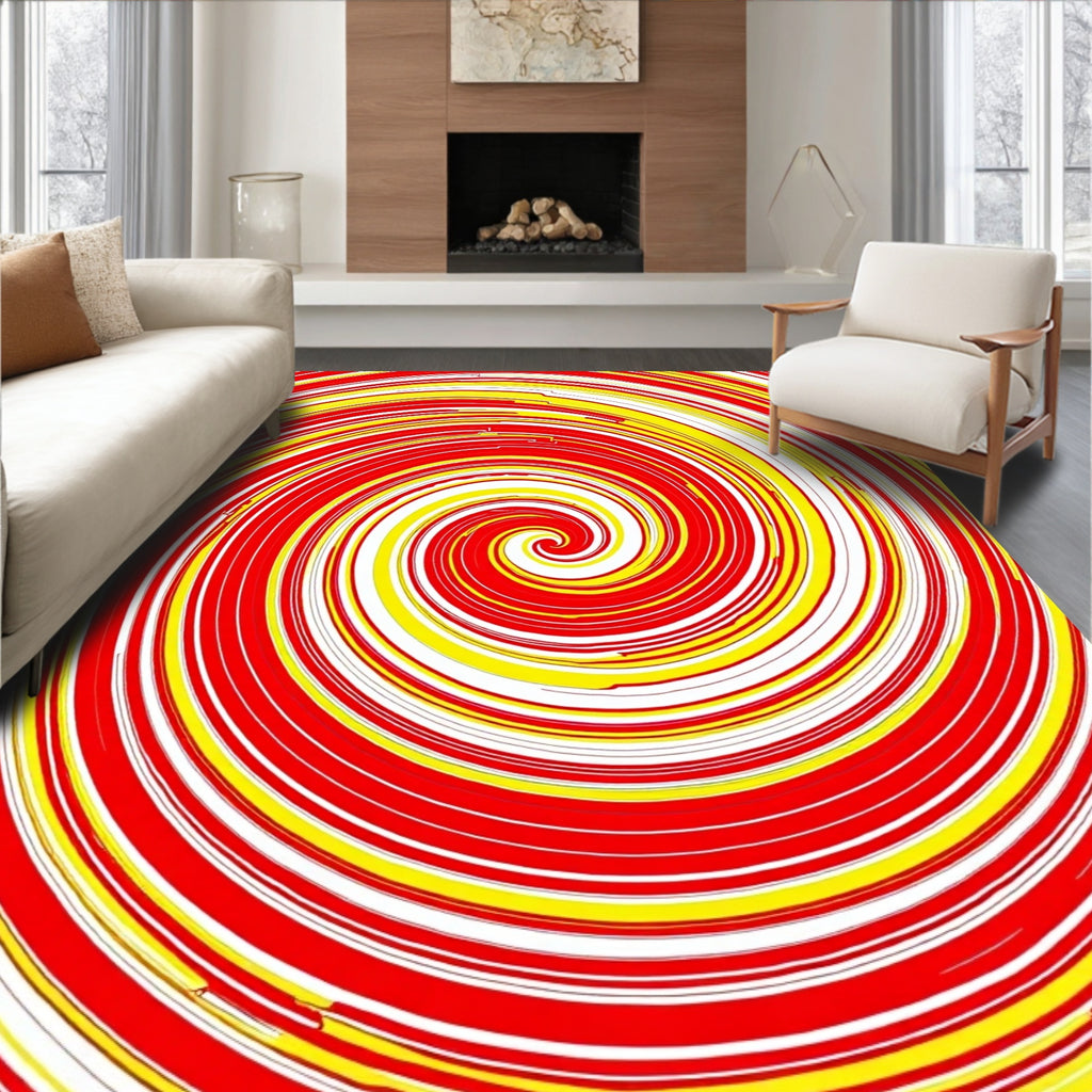 Vibrant Red Yellow Swirl Vortex Rug