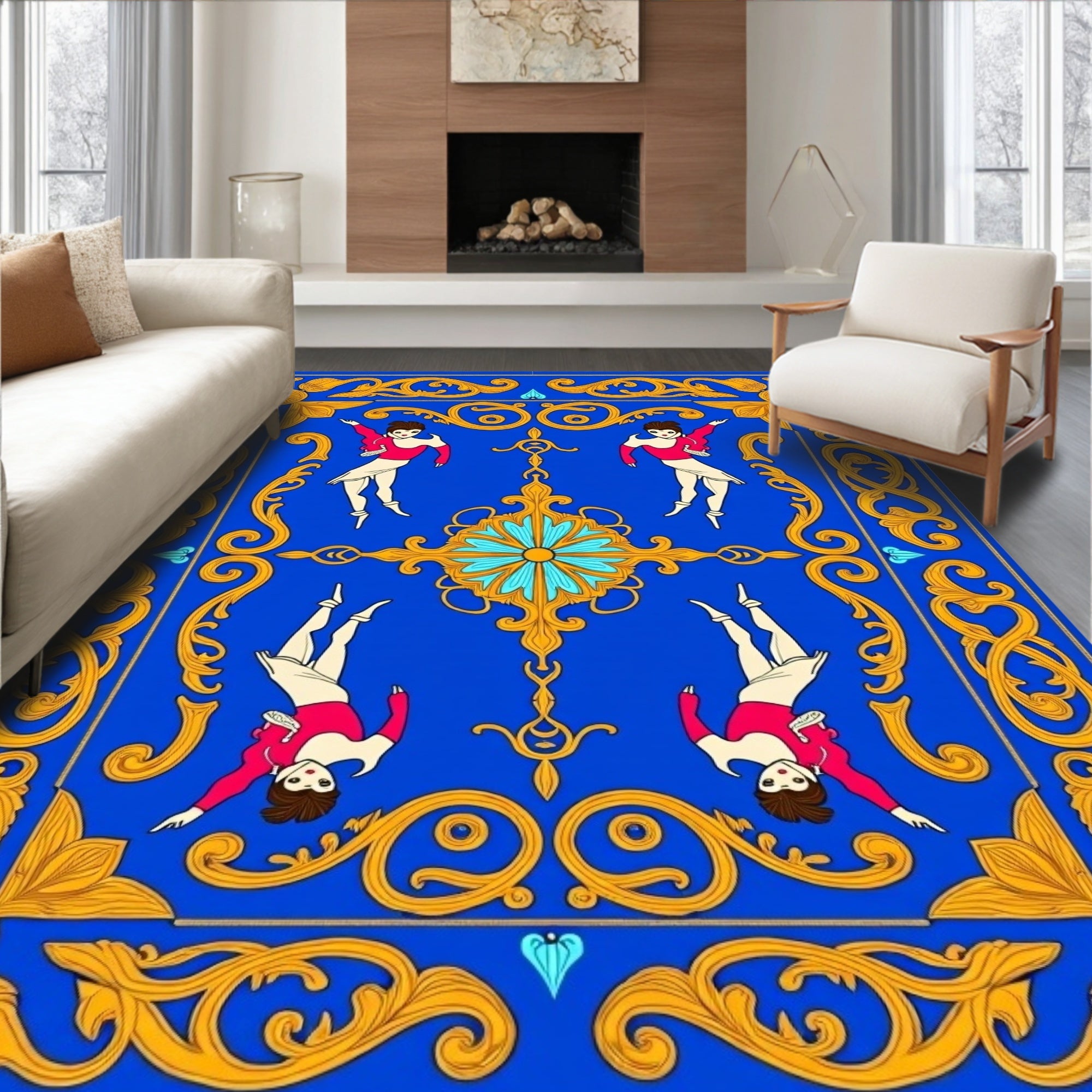 Royal Blue Antique Dancers Border Rug