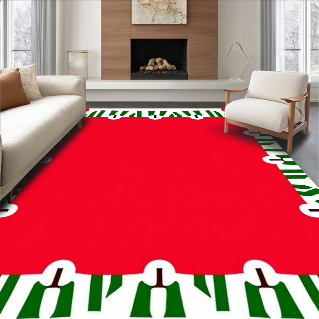 Bold Red Green White Striped Geometric Rug