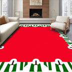 Bold Red Green White Striped Geometric Rug