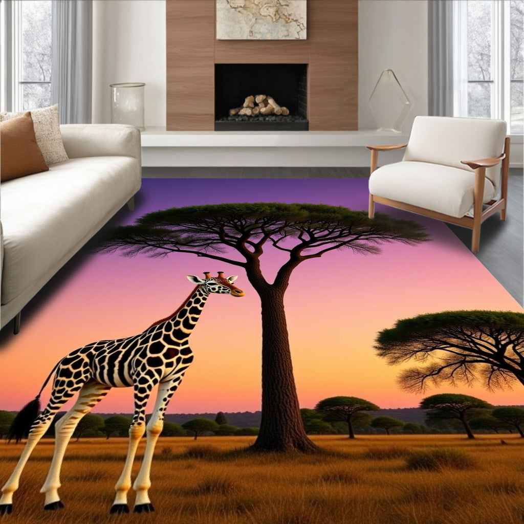 Giraffe Sunset Savannah Acacia Rug