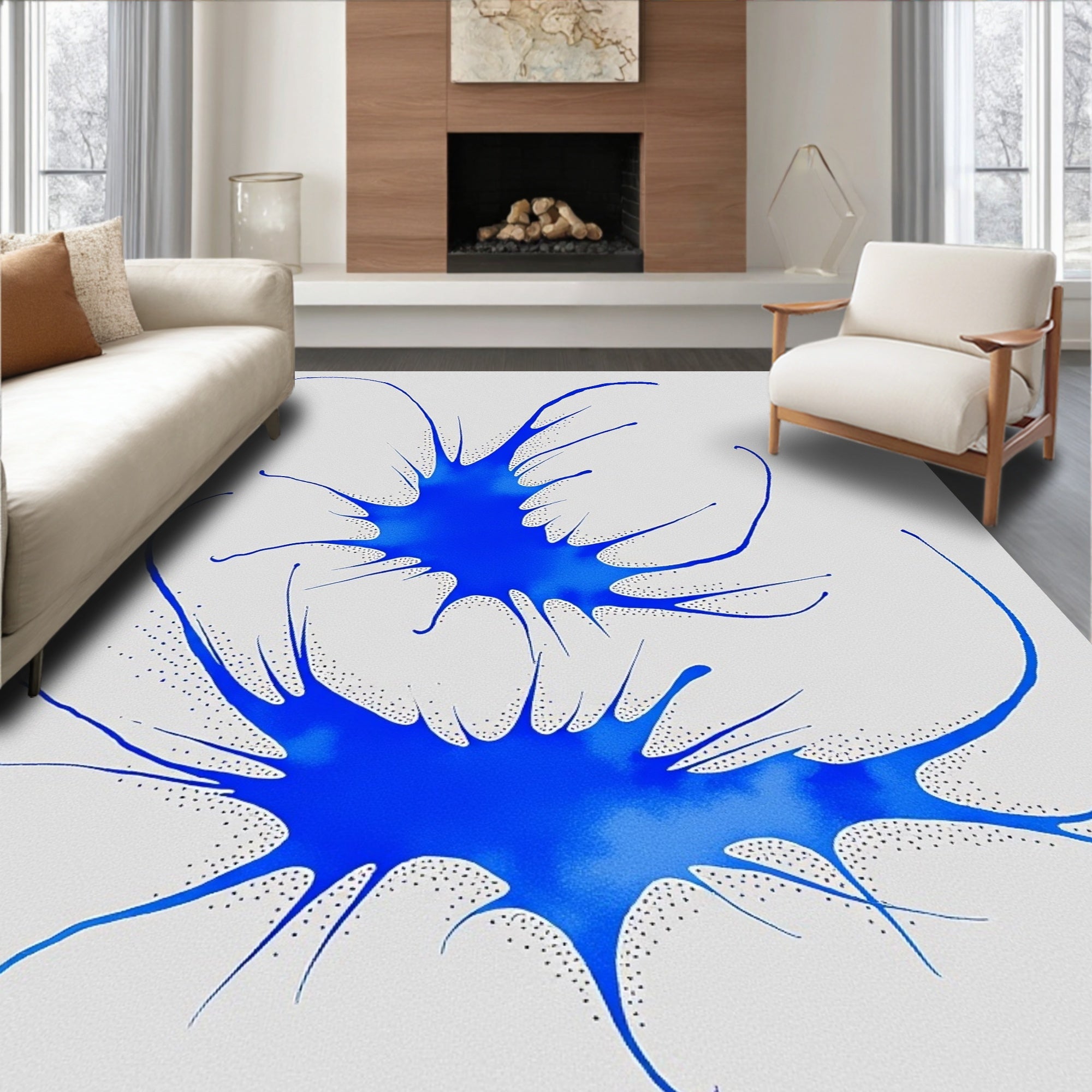 Bold Blue Splatter Abstract Splash Rug