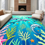 Playful Dolphins Ocean Coral Starfish Rug