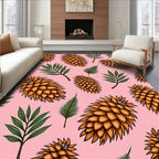 Orange Pinecone Pink Background Foliage Rug