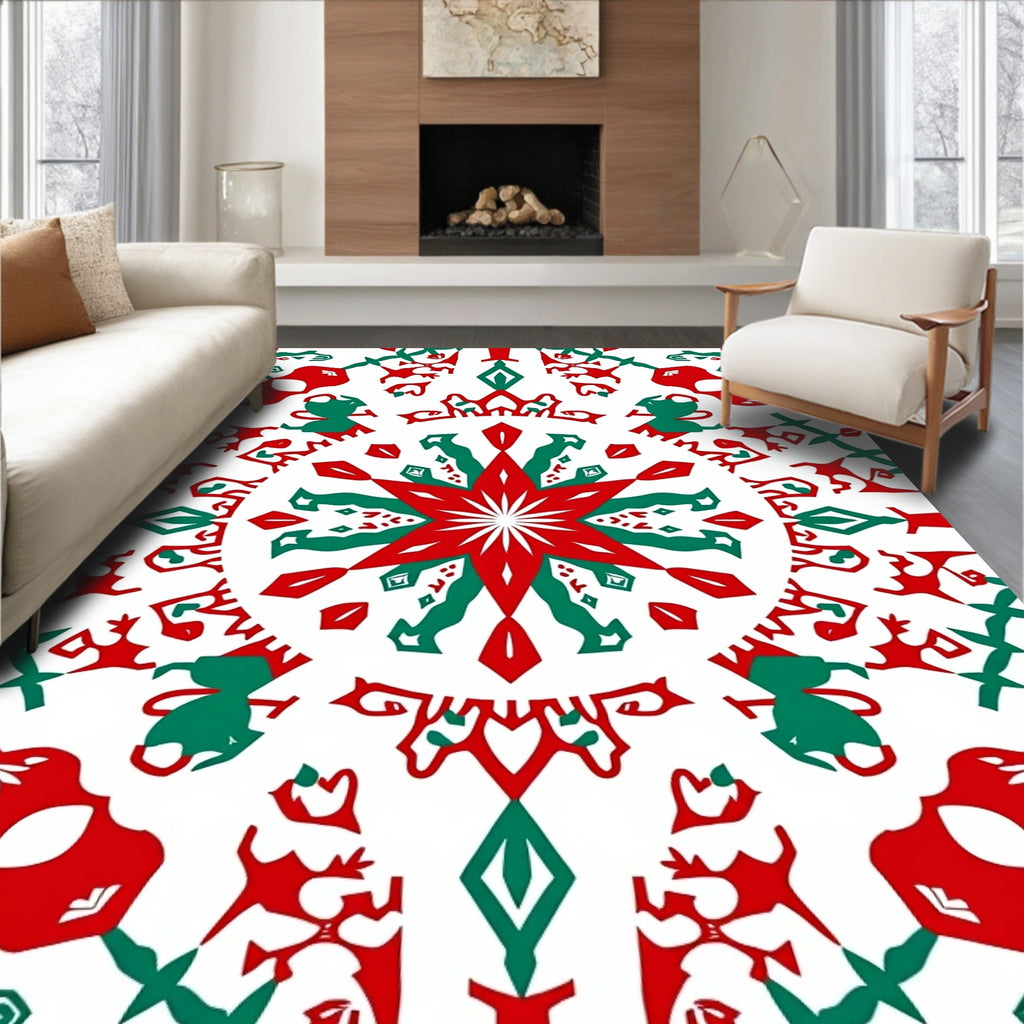 Red And Green Starburst Mandala Rug
