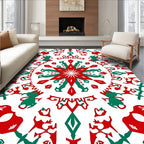 Red And Green Starburst Mandala Rug