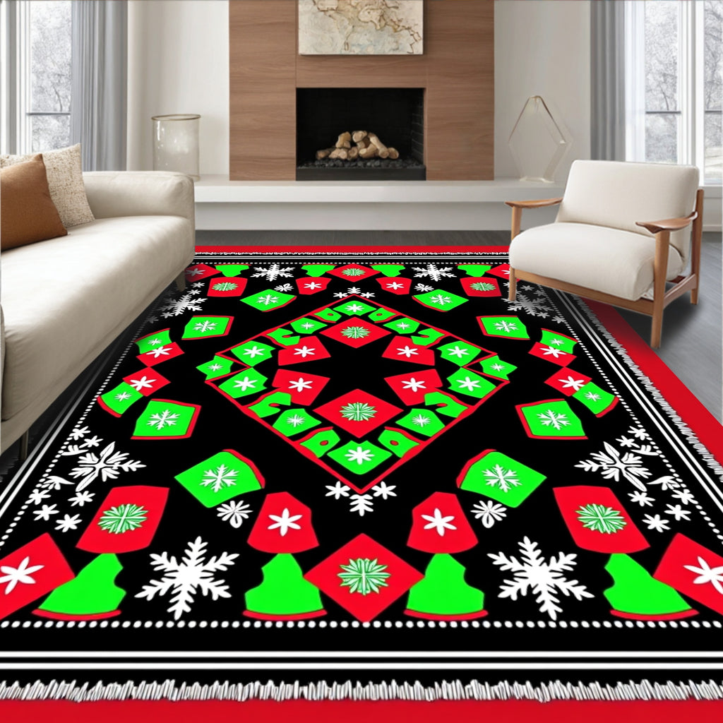 Festive Holiday Snowflakes Geometric Rug