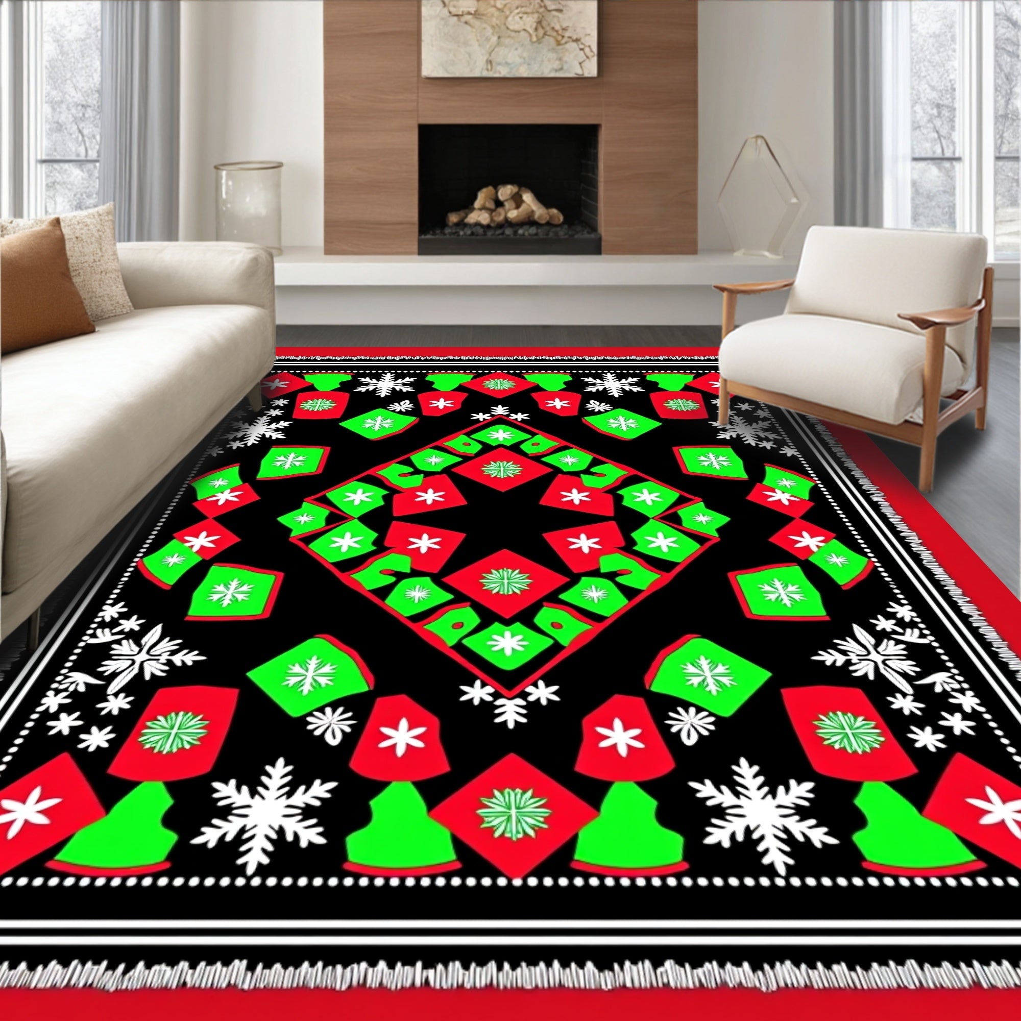Festive Holiday Snowflakes Geometric Rug