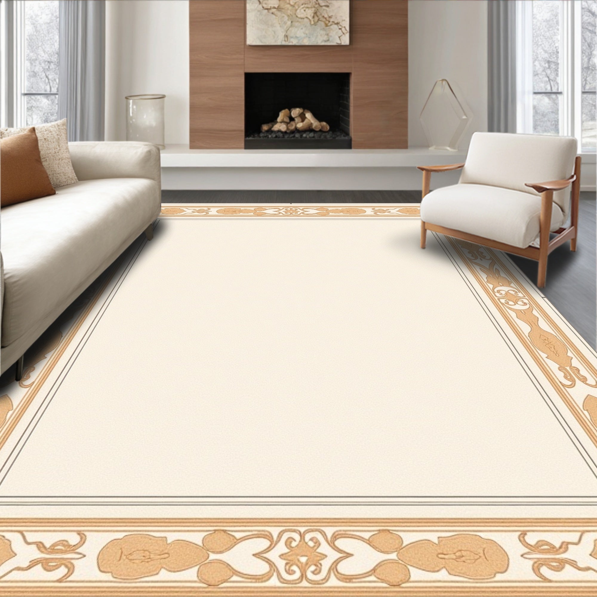 Cream Golden Organic Border Rug