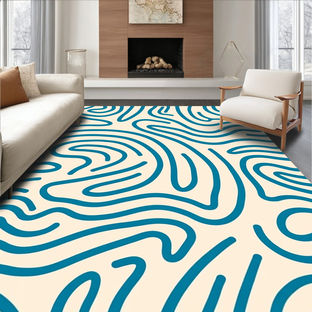 Teal Abstract Wavy Lines Rug