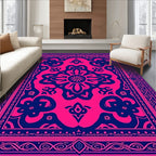 Vibrant Fuchsia Navy Floral Medallion Rug