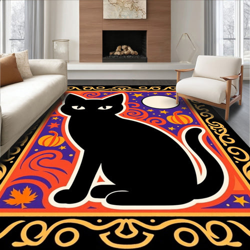 Black Cat Halloween Night Sky Rug
