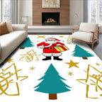 Festive Red Santa Gold Star Trees Rug