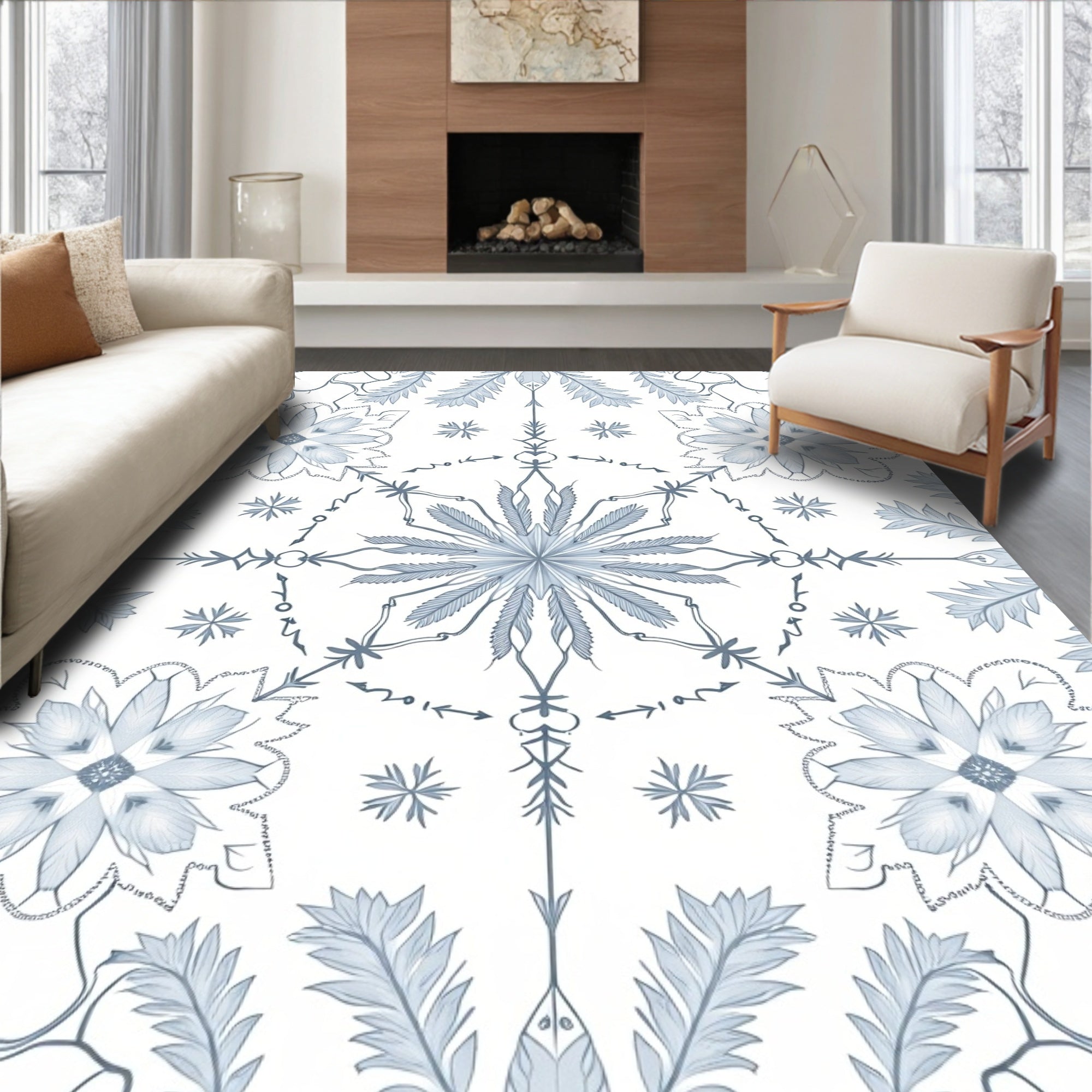 Pale Blue Floral Starburst Serene Medallion Rug