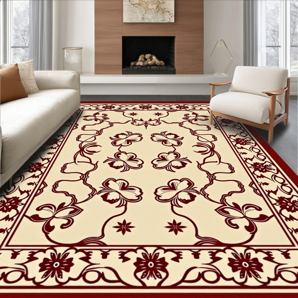 Crimson Floral Vine Cream Elegance Rug