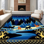 Midnight Forest Deer Starry Night Scene Rug