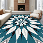 Teal White Geometric Spoked Star Rug
