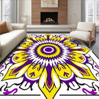Vibrant Yellow Purple Sunburst Mandala Rug