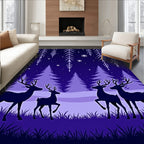 Midnight Deer Forest Snowflake Night Rug