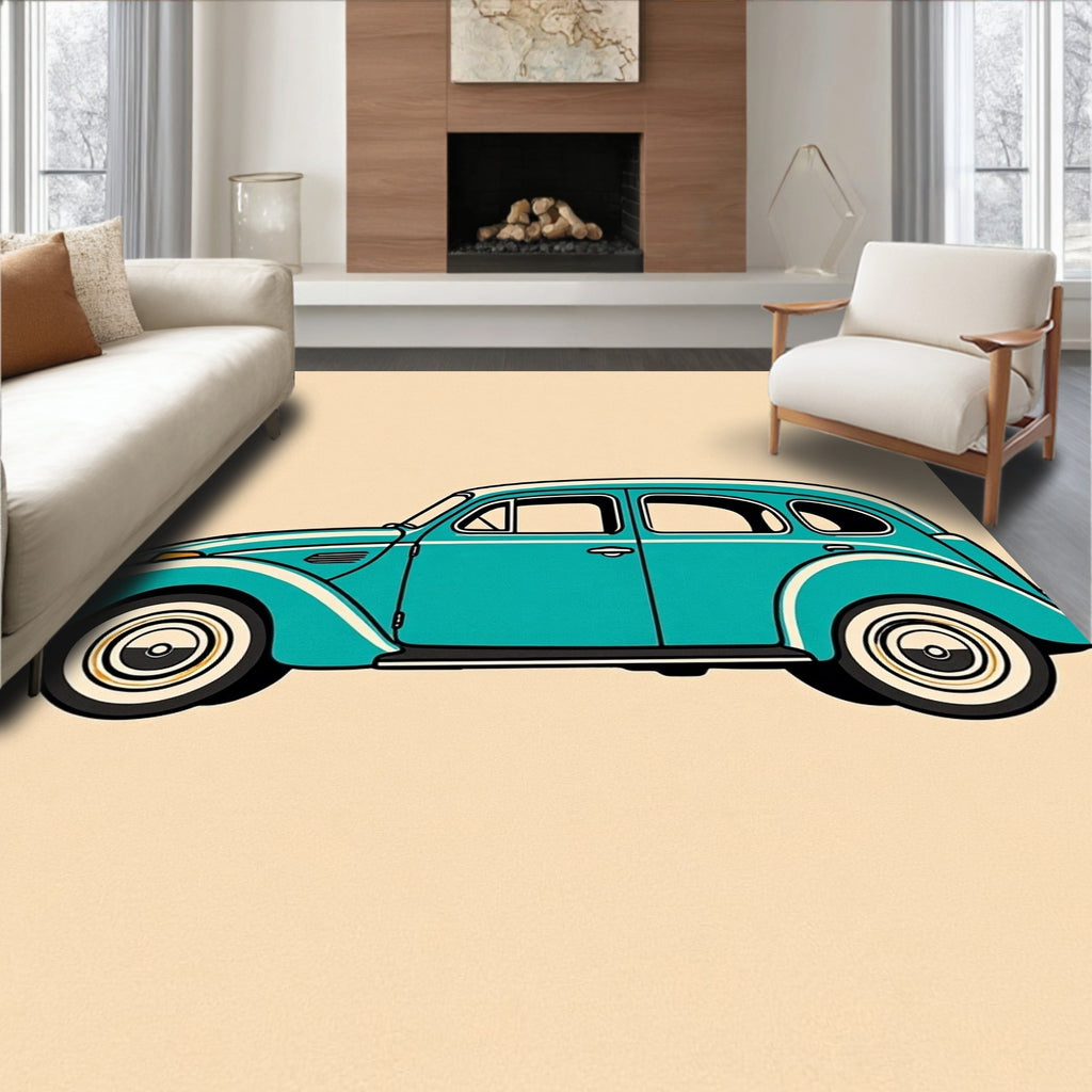 Retro Teal Vintage Automobile Illustration Rug
