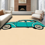Retro Teal Vintage Automobile Illustration Rug