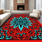 Crimson Aqua Floral Mandala Rug