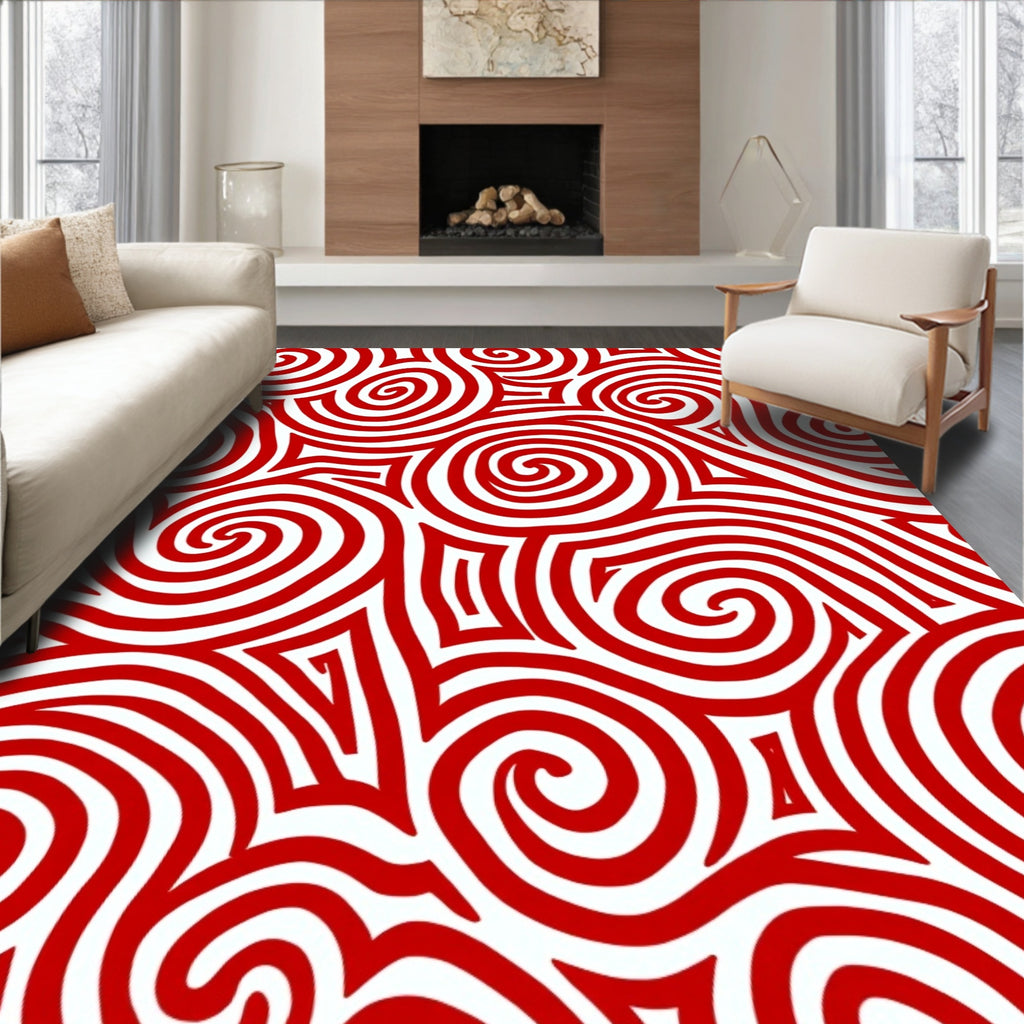 Crimson Swirls Abstract Contemporary Rug