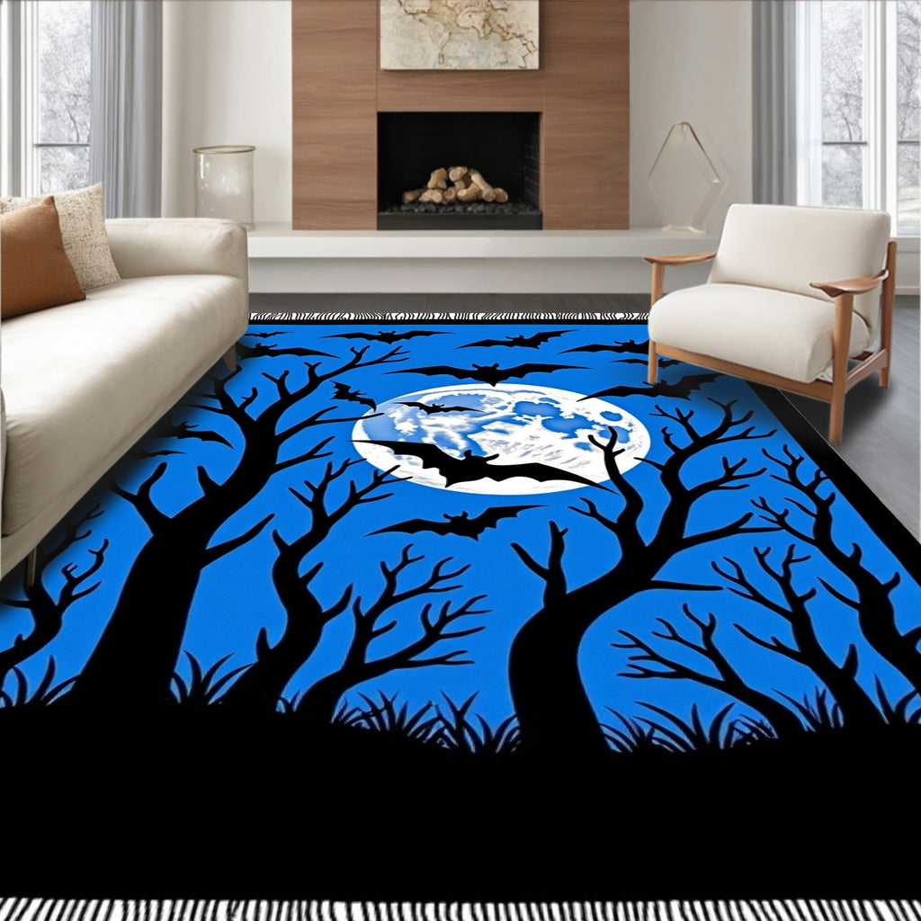 Scary Bats Moonlit Forest Scene Rug