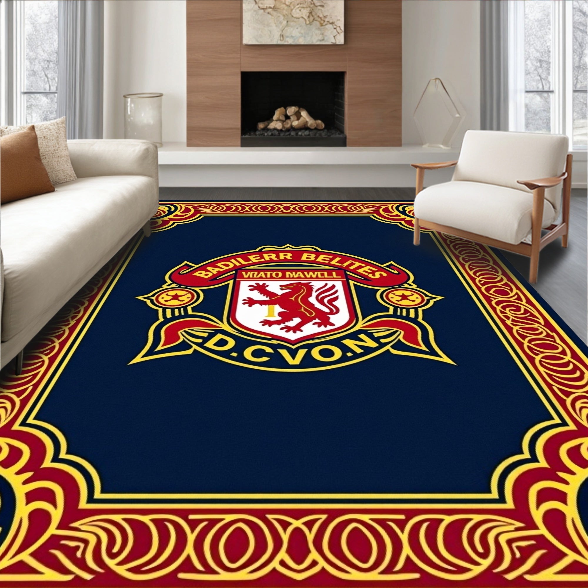 Crimson Dragon Emblem Traditional Border Rug
