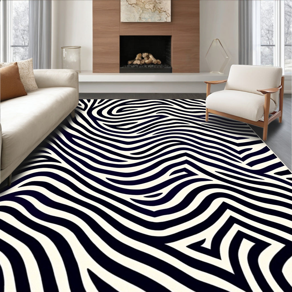 Bold Black White Zebra Wave Rug