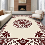 Rich Burgundy Floral Medallion Frame Rug