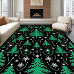 Evergreen Trees Winter Snowflakes Black Rug