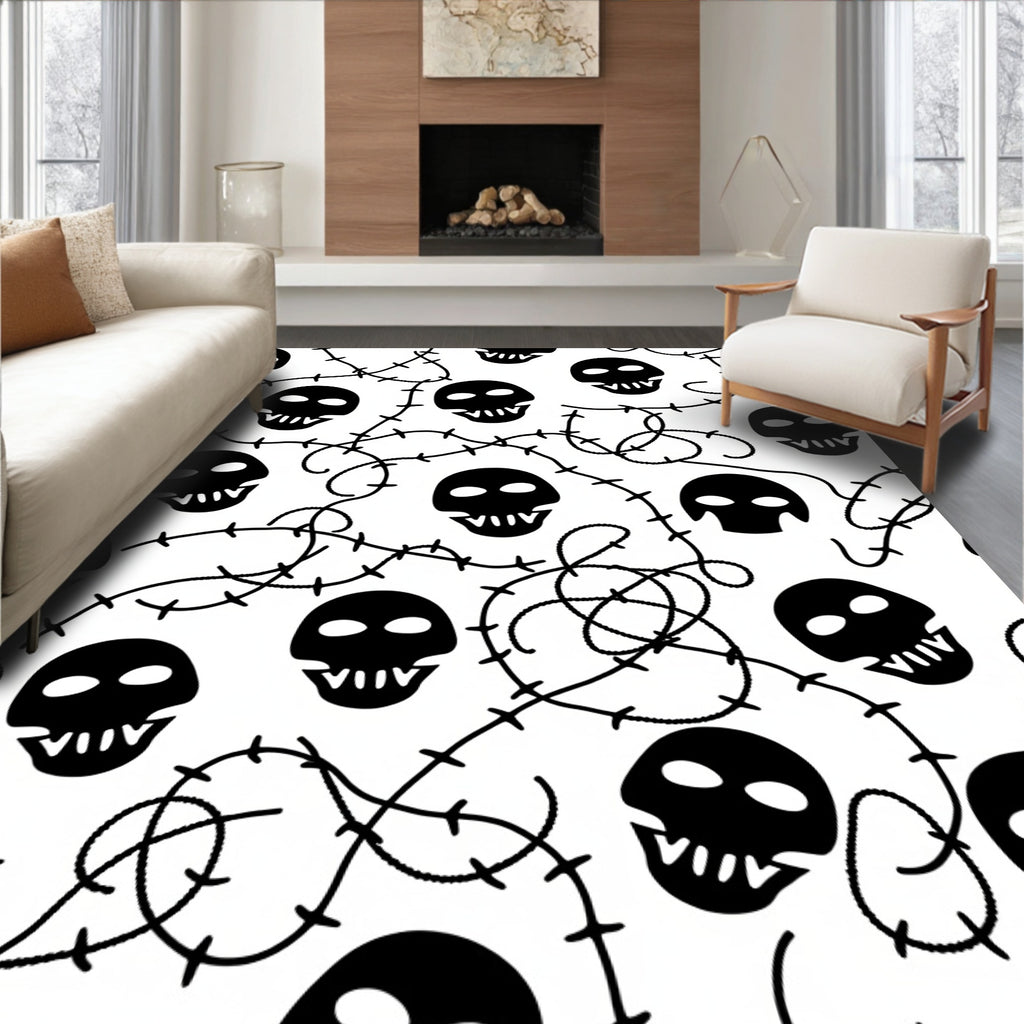 Monochromatic Skull Vine Repeat Rug