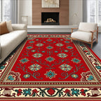 Crimson Floral Border Abundant Blooms Rug