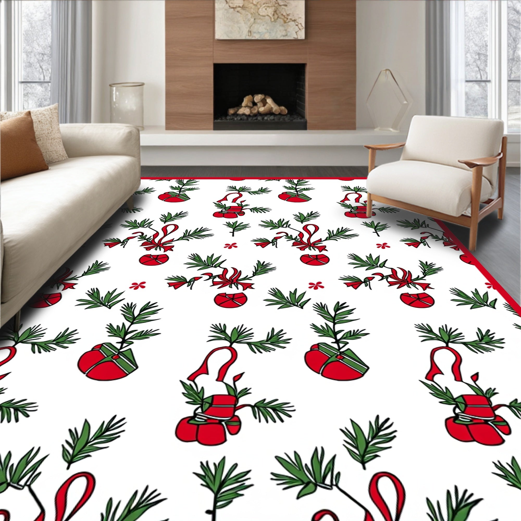 Red Green Festive Ornament Garland Rug