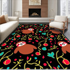 Whimsical Sloth Red Berry Branch Rug