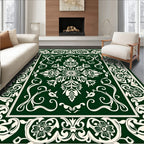 Deep Green White Floral Medallion Vine Rug
